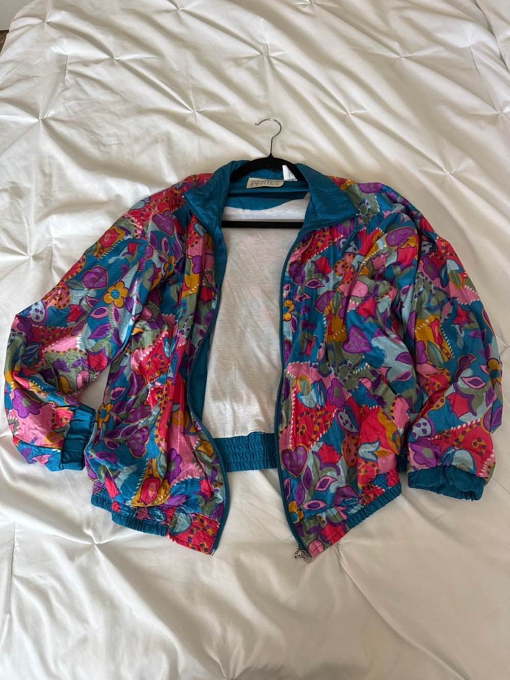 Vintage Colorful Floral Windbreaker Jacket - Teal, Pink, Purple